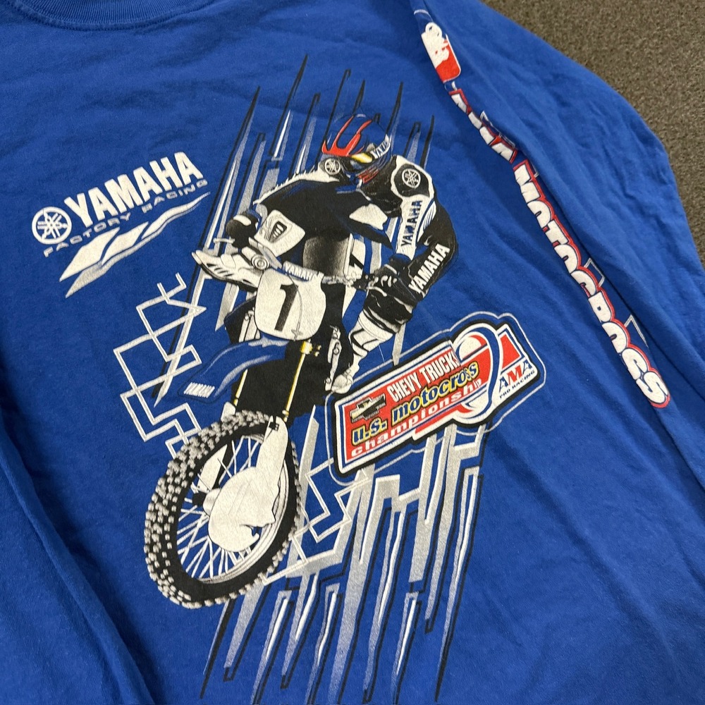 Vintage Yamaha Factory Racing Shirt Mens Medium Blue Good Motocross Graphic - Picture 2 of 8